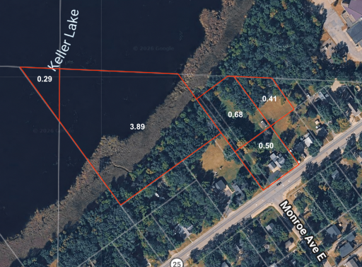 Approximate lot lines showcasing a combined 5.79 acres with expansive green space, lake views, and plenty of privacy.