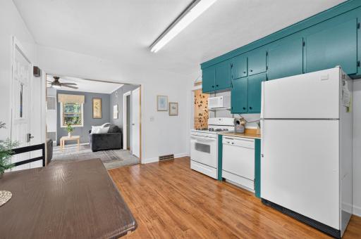 The kitchen opens naturally into the living room for an easy everyday layout.