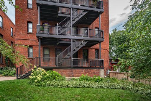 This unit is the first floor, far right as shown. So the back door is close to the parking lot with minimal stairs. The view off this deck is lovely.