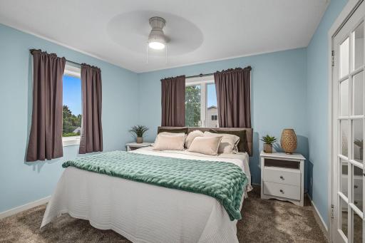 Primary bedroom on the upper level offers l classy walkthrough closet and a private en suite bathroom.