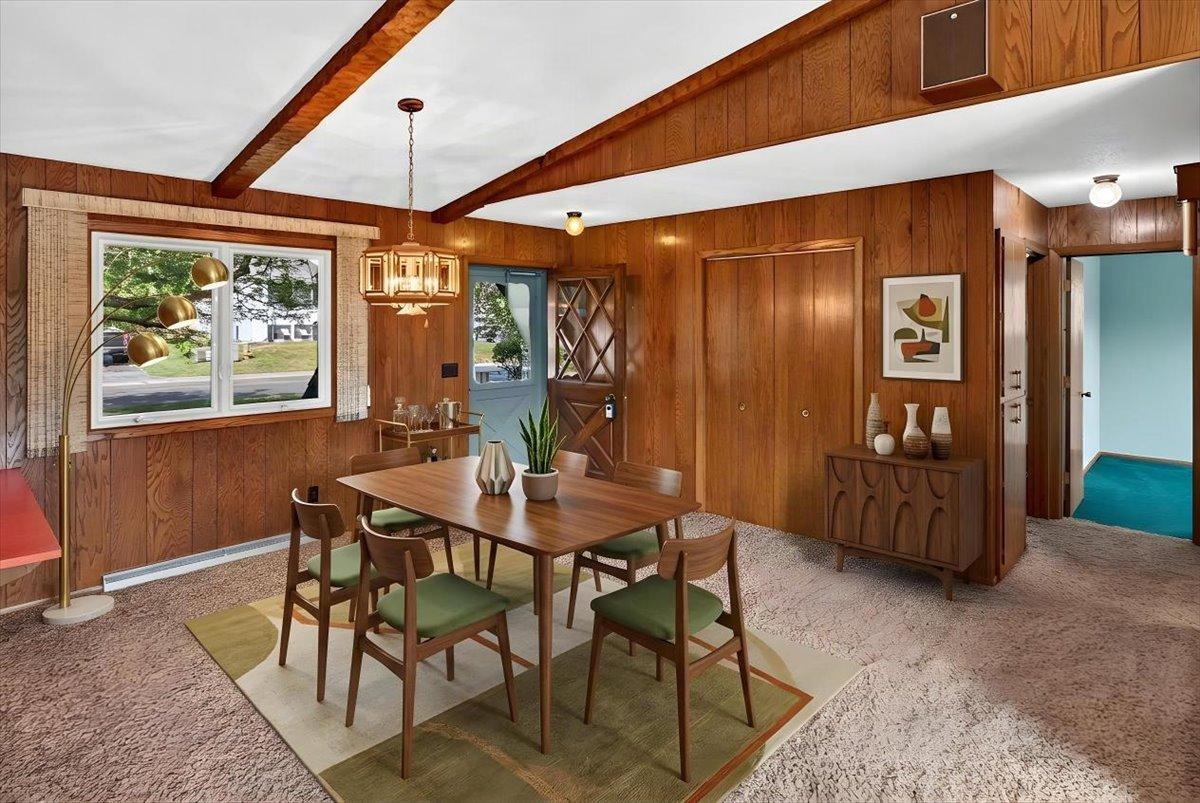 Virtual staging in the dining room space.