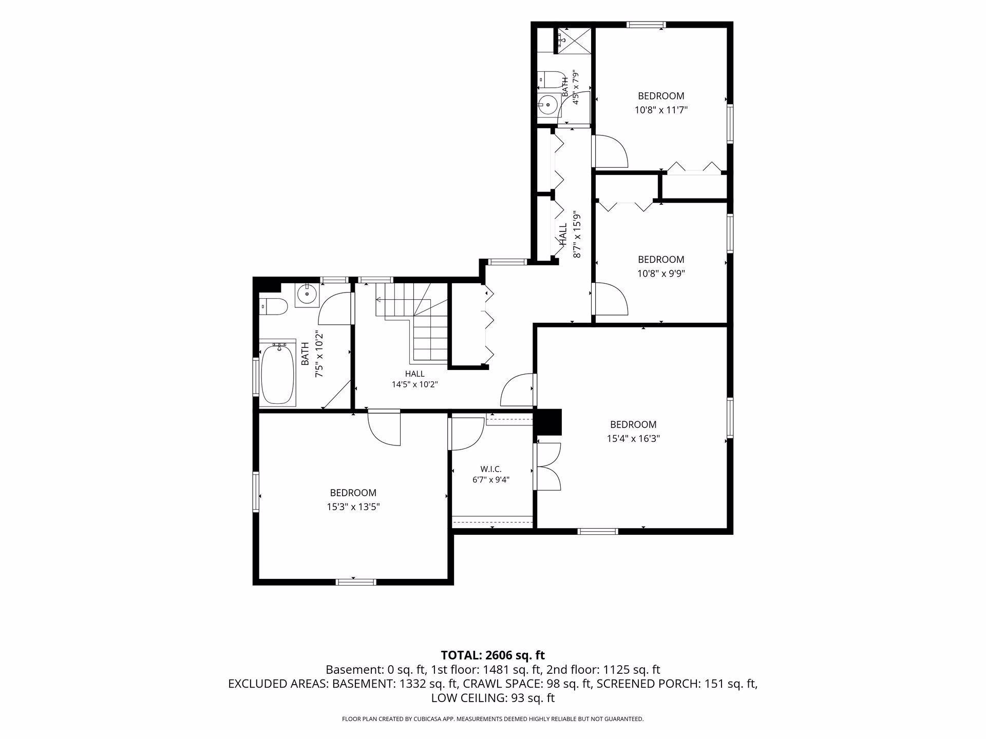 Upper level floor plan 4 bedrooms, 2 bathrooms tons of storage!