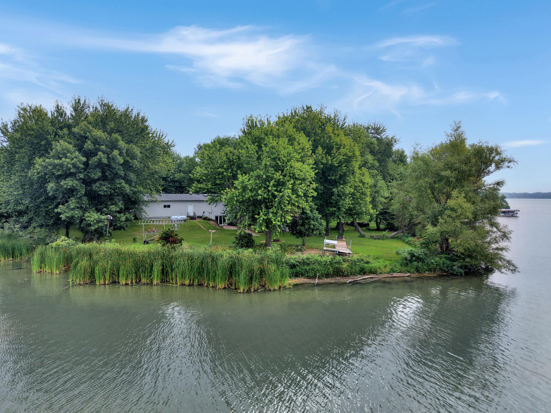 View from the lake to the back exterior