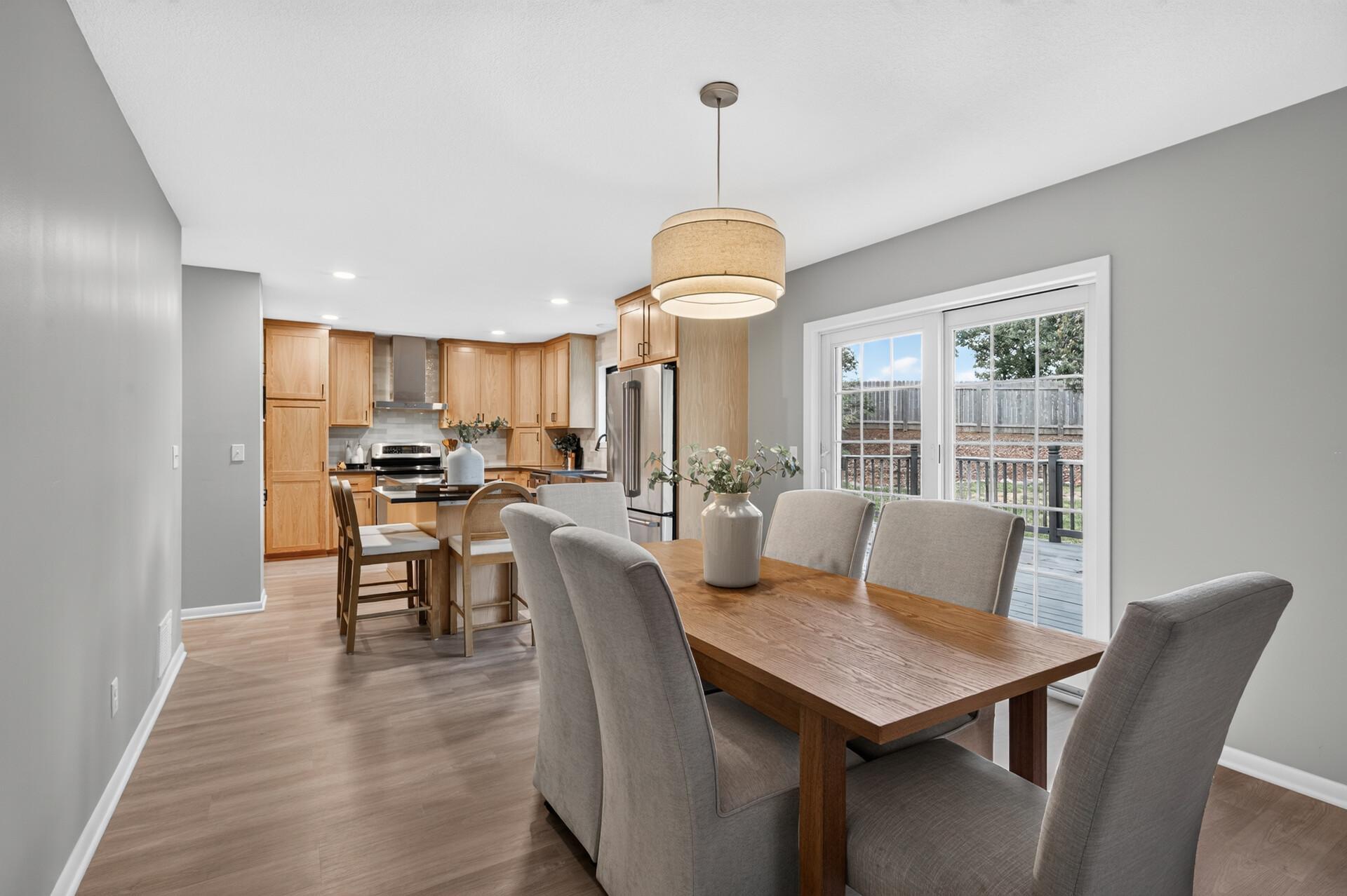 View of dining and kitchen spaces