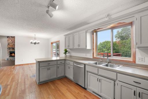 Kitchen window overlooking the backyard