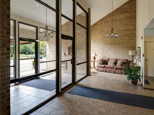 Welcoming building lobby provides a comfortable entrance for residents and guests.