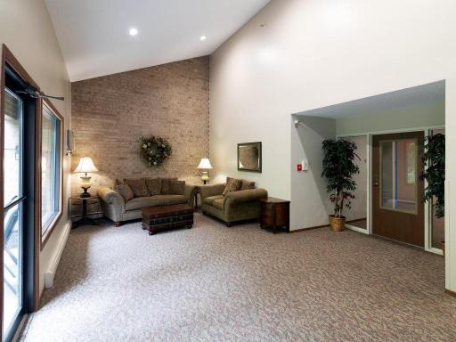 Welcoming building lobby provides a comfortable entrance for residents and guests.