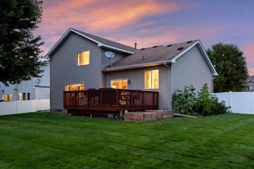 A beautiful evening view of the home and deck—an inviting place to unwind at the end of the day