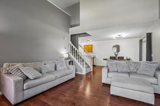 Two story living room on the main level.