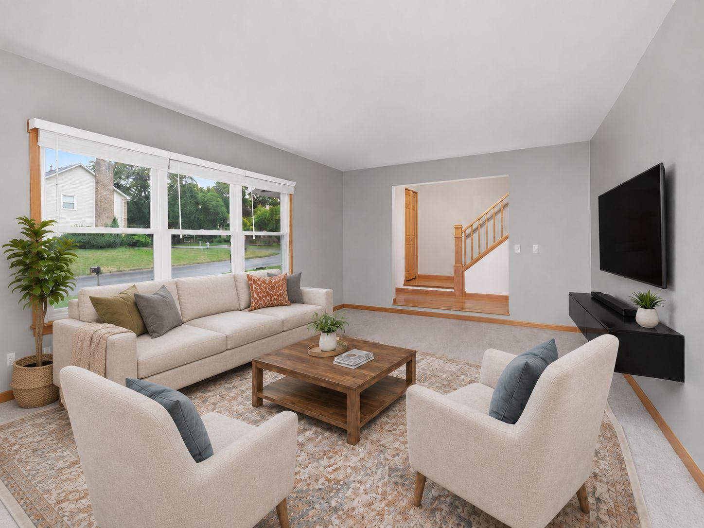 AI Virtually staged. Furniture and décor were digitally added. See the adjacent original photo for the property’s current condition.
