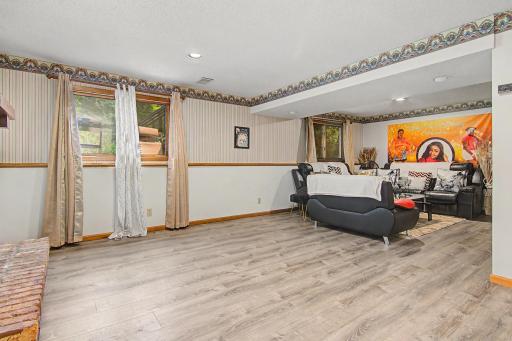 Expansive lower-level family room offering flexible living and entertaining space.