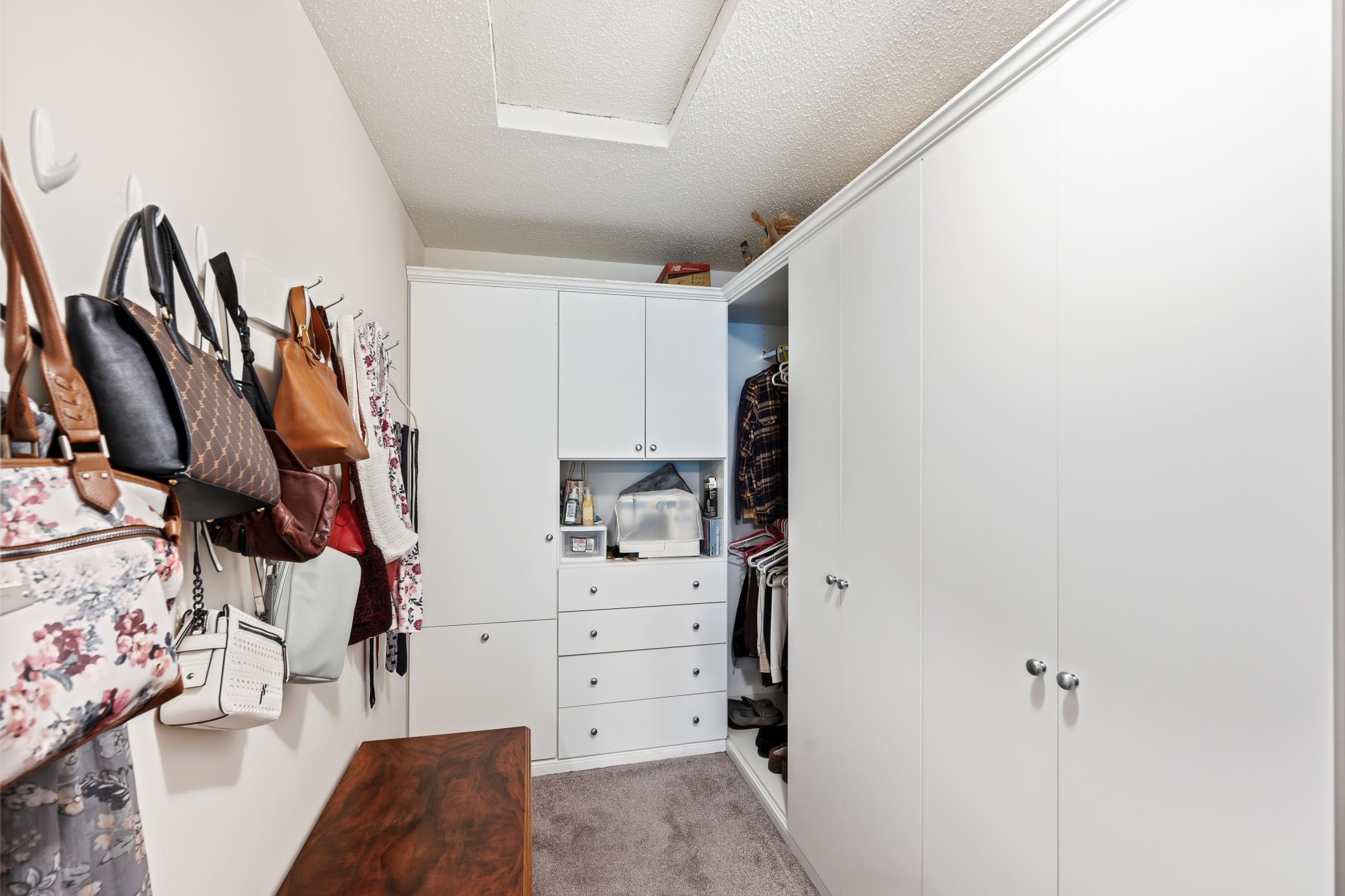 The primary bedroom closet has built-ins.