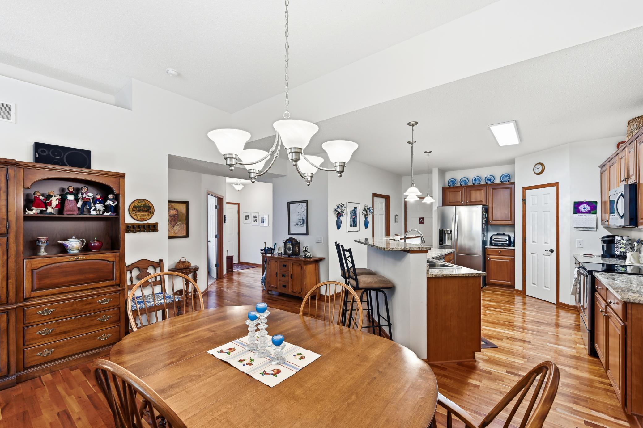 The dining room has easy access to the kitchen.