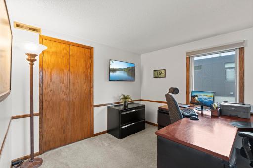 A dedicated home office nook offers a quiet, functional space for remote work.