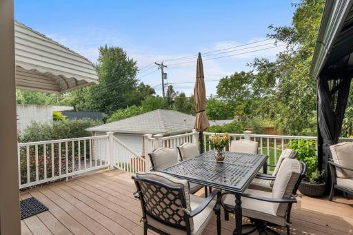 The full-length deck, complete with a retractable awning, offers plenty of room for outdoor entertaining.