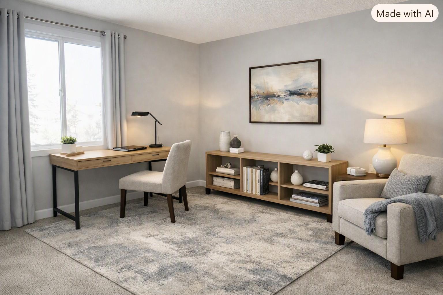 Virtual staging of the same room but used as a office