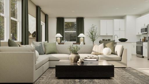 (Rendering, actual home's finishes will vary.) At the heart of the home, the open-concept Great Room is where daily entertainment, weekend leisure and recreation happen.