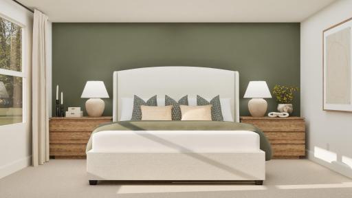 (Rendering, actual home's finishes will vary.) Nestled away on the top floor, the ownerâs suite provides a quiet retreat away from the rest of the home. It showcases a sun-dappled bedroom, a private bathroom and a spacious walk-in closet.
