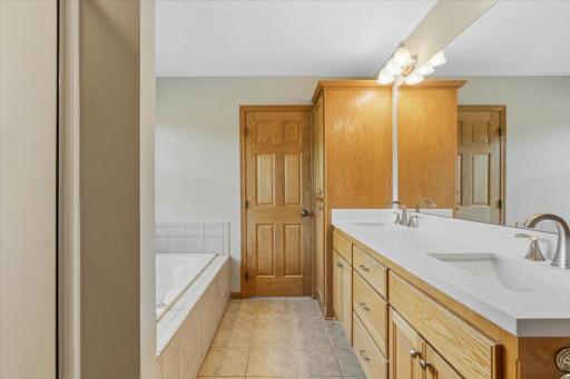 Primary Bath with Double Sink updated vanity top.