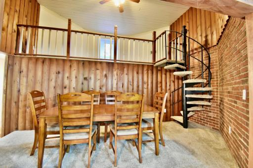 Dining area up to loft. Very unique finishes.
