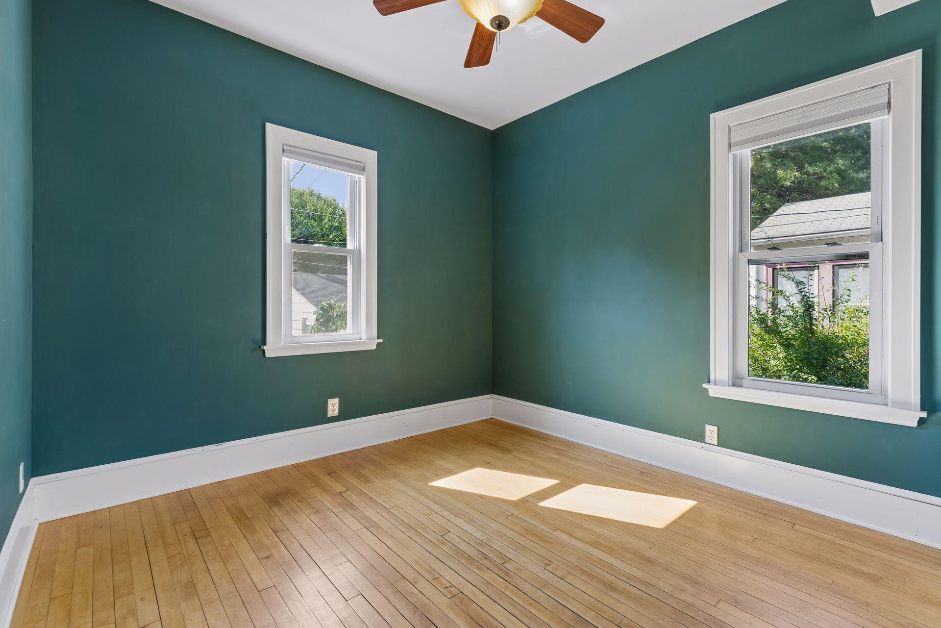 Bedroom overlooks the back yard