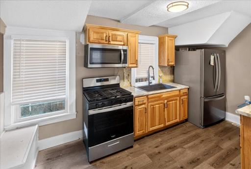 Gas stove, updated cabinetry.