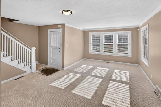 Step into the large and light living room.