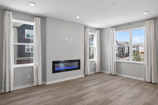 Living room with electric linear fireplace
