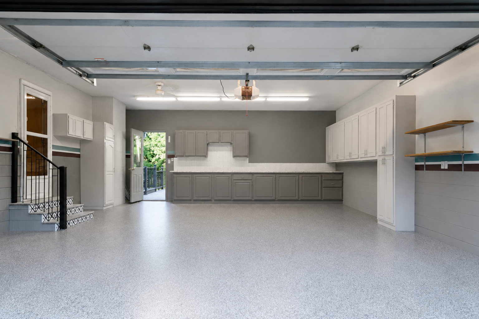 extra deep two car garage bay with epoxy floor