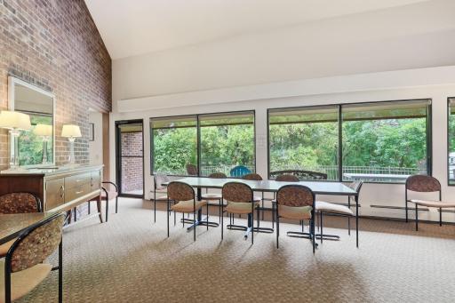 Community room and patio. Kitchen area off to the left.