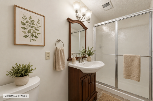 An additional bathroom means a little more breathing room for everyone! The walk-in shower and vanity storage make this a convenient space for family members, overnight guests, or busy mornings.