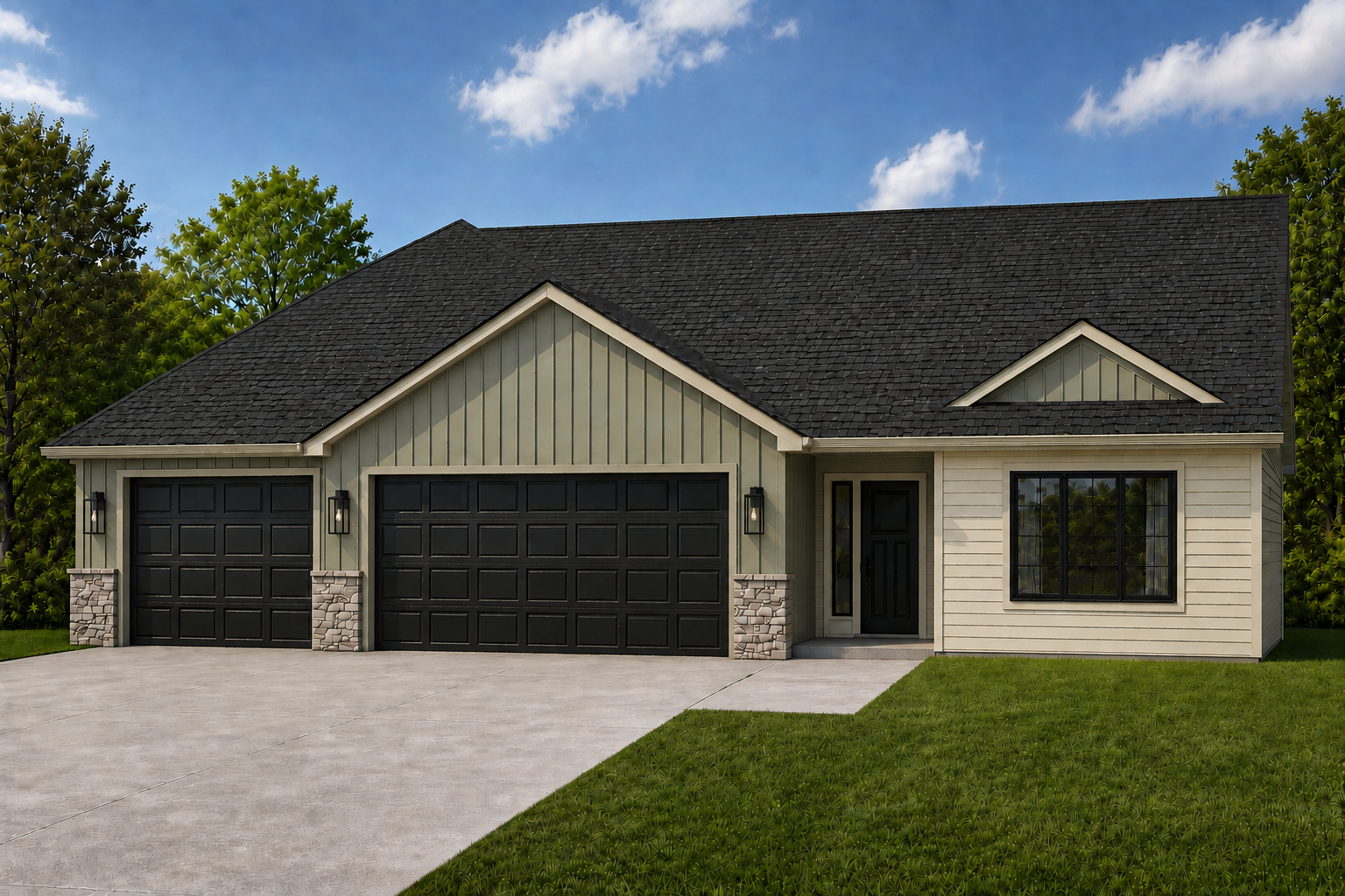 *AI-generated exterior rendering* This image is intended to provide a conceptual representation of the home. Not exact floor plan layout due to AI-generation.