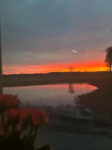 Morning sunrise view from primary bedroom windows