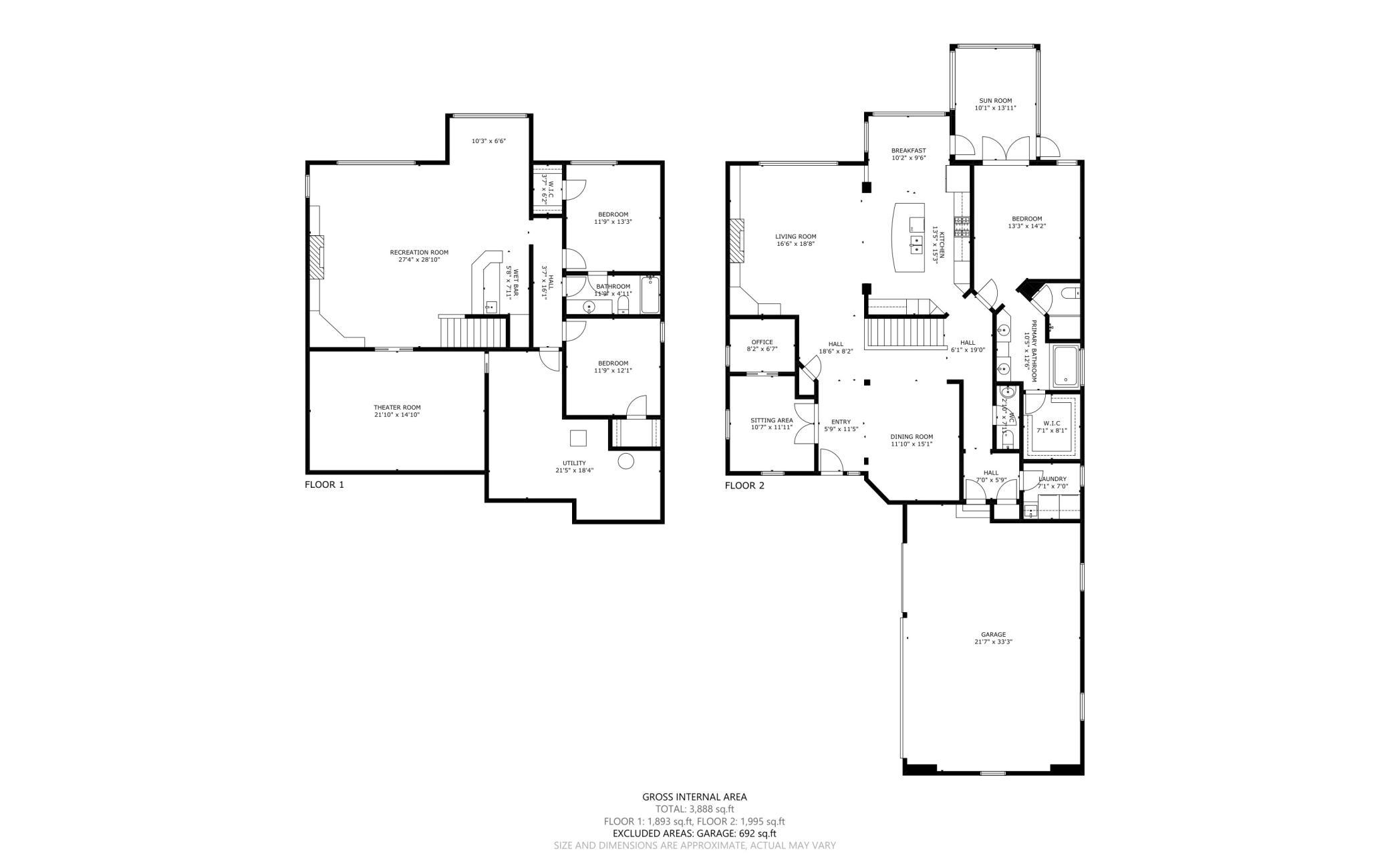 Both floors including garage