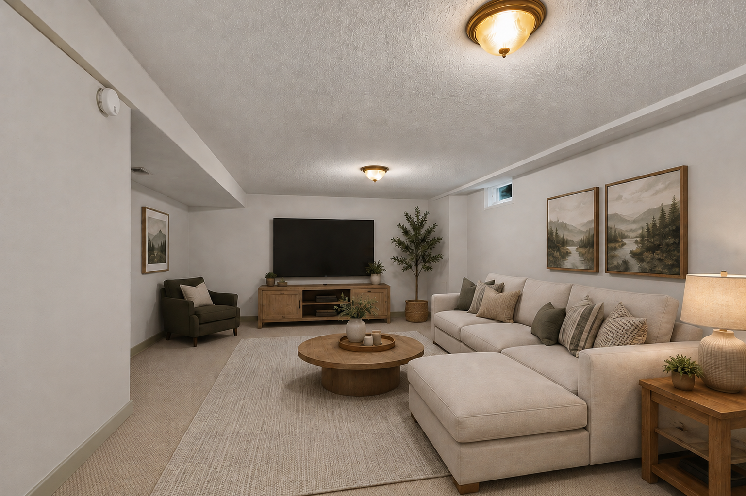 Virtually staged photo family room