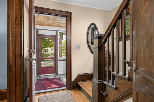 Foyer and open staircase (just inside the front porch).