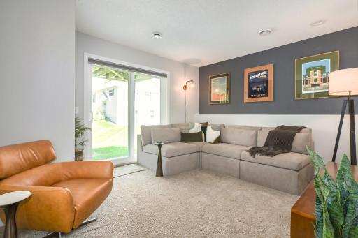 Cozy lower level family room with walkout to back yard