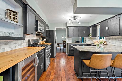 Spacious kitchen, stainless steel appliances.
