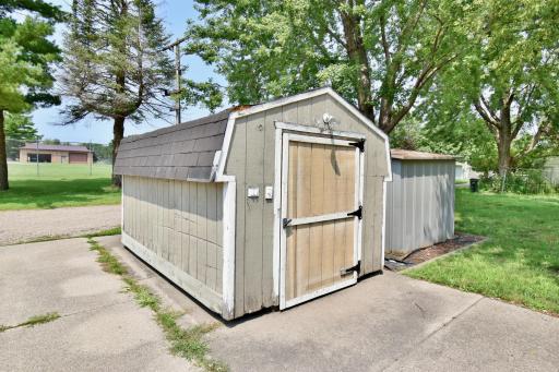 There's a storage shed included for bikes, lawn games or yard equipment
