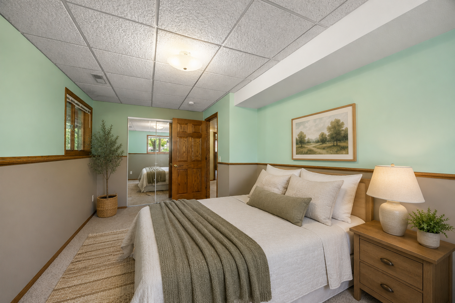 Virtually staged lower bedroom