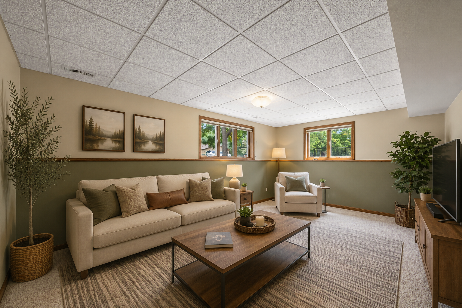 Virtually staged family room