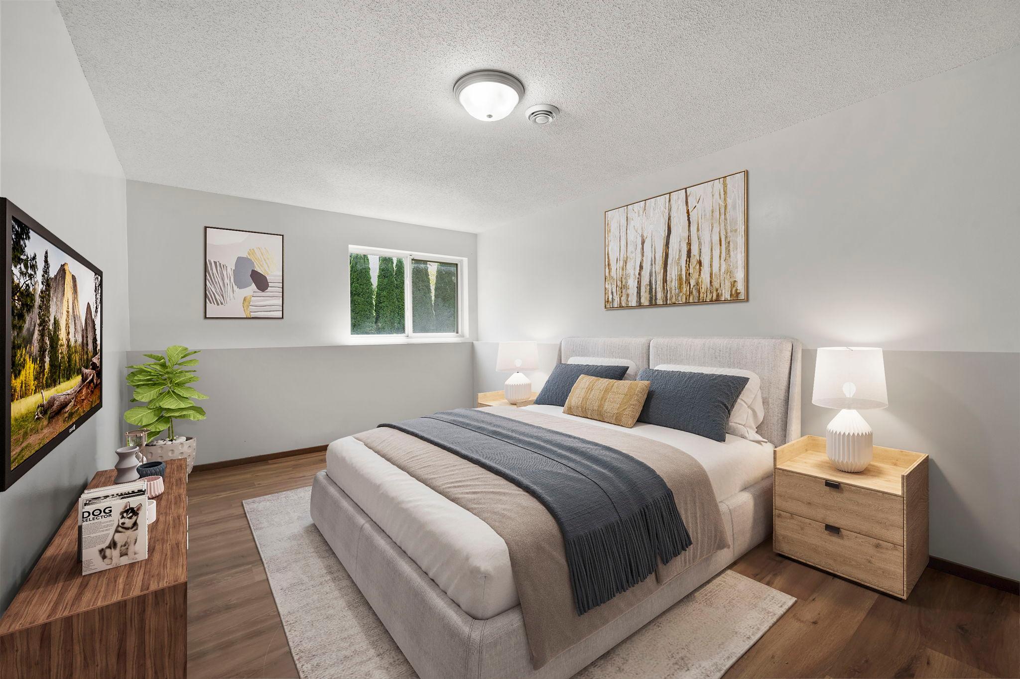 Virtually staged lower level fifth bedroom.