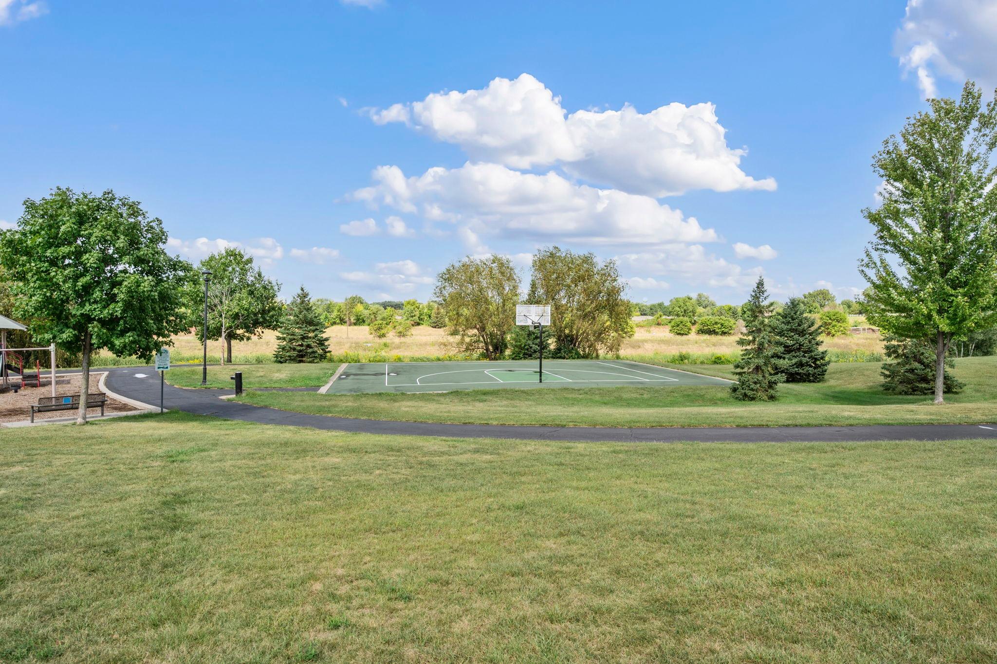 Basketball court and bike trail.