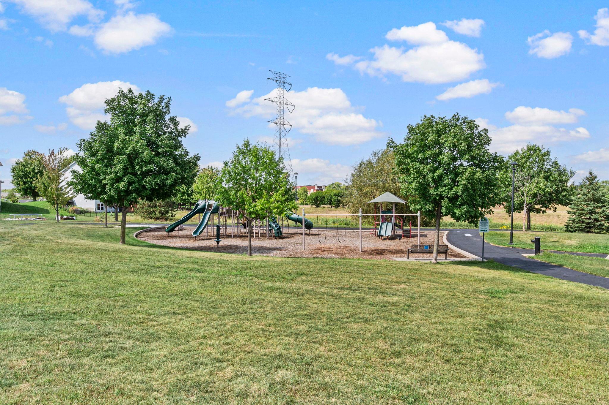 No need to drive anywhere to play. Just run across the street to this large playground area.