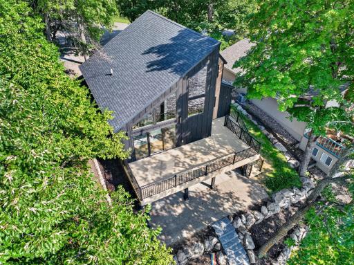 Aerial Deck and Lakeside of Home