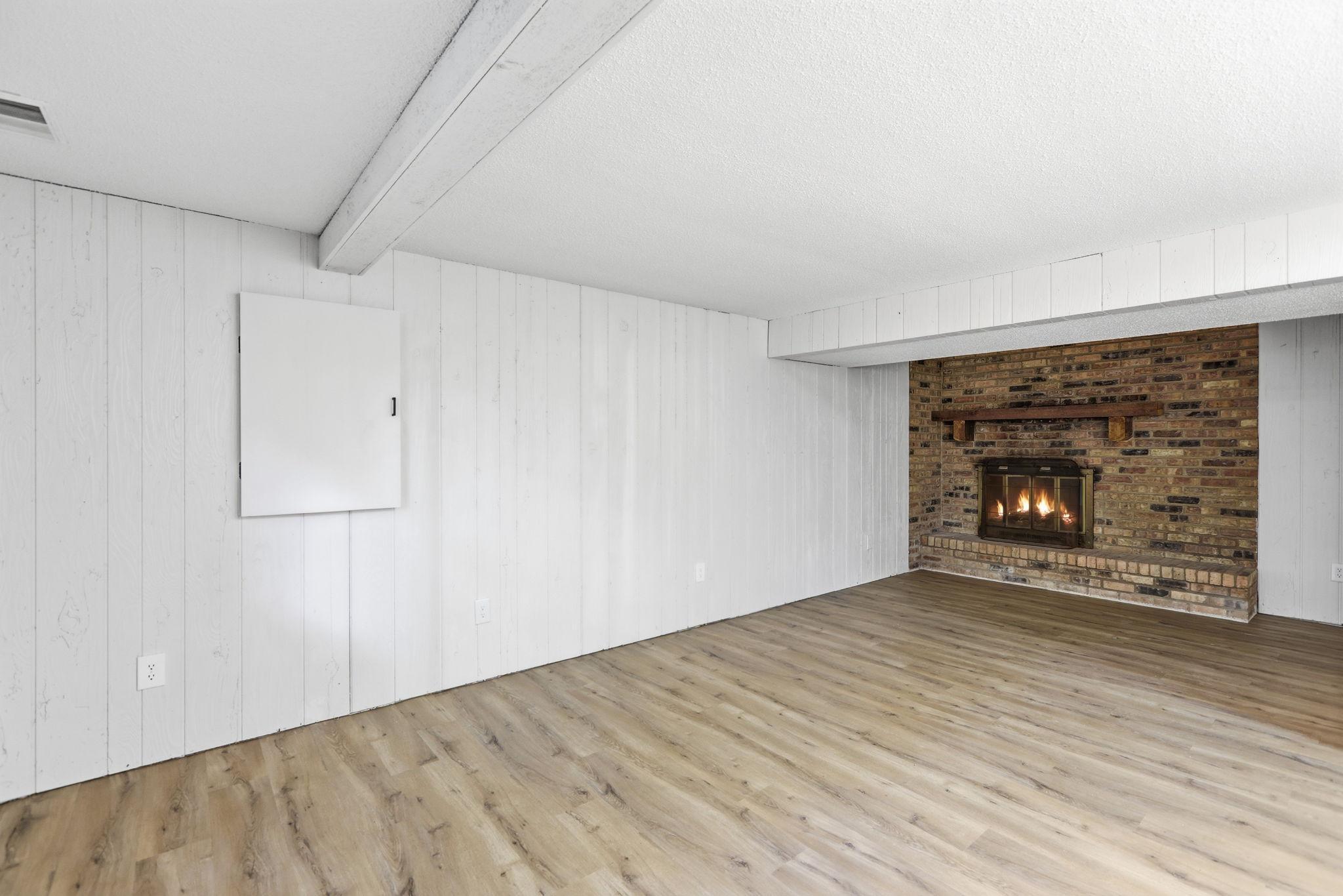 Wood burning brick fireplace