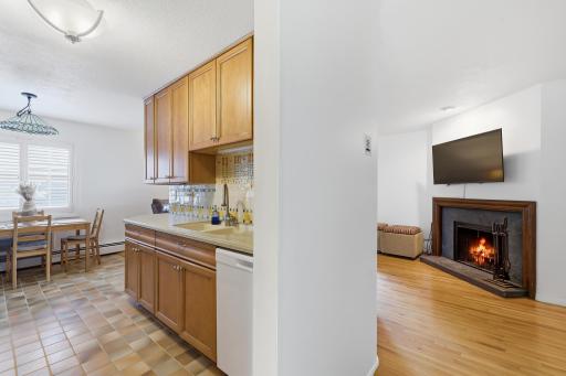 View from the entry looking into kitchen and living room.