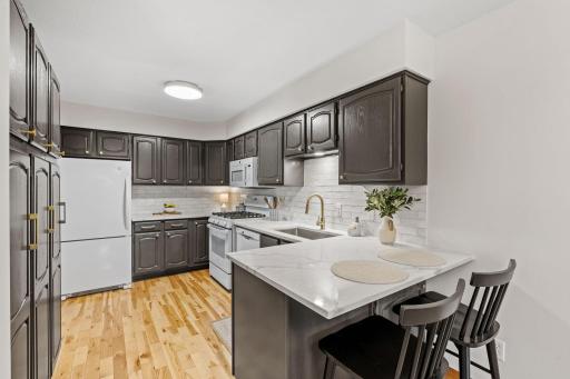 New countertops throughout the kitchen.