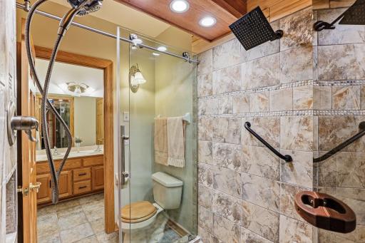 Impressive, spa-style tiled shower.