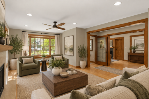 Sun from the south and west fill the living and dining room with light